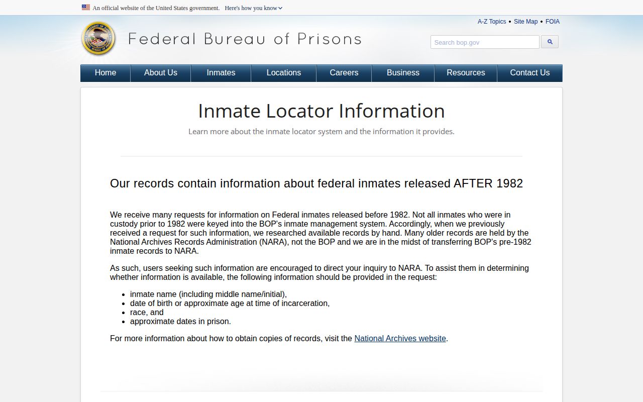 Federal Bureau of Prisons release record coverage for Laurens County cases