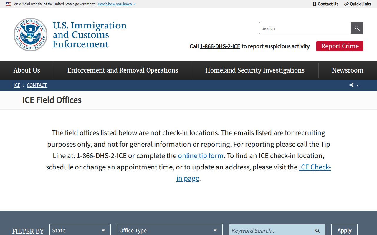 ICE ERO field office directory for Laurens County detention release follow-up
