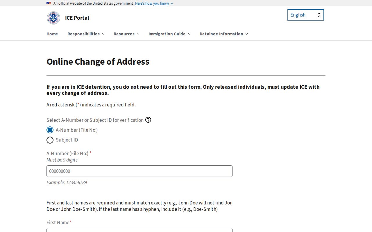 ICE released person change of address portal for post-release compliance