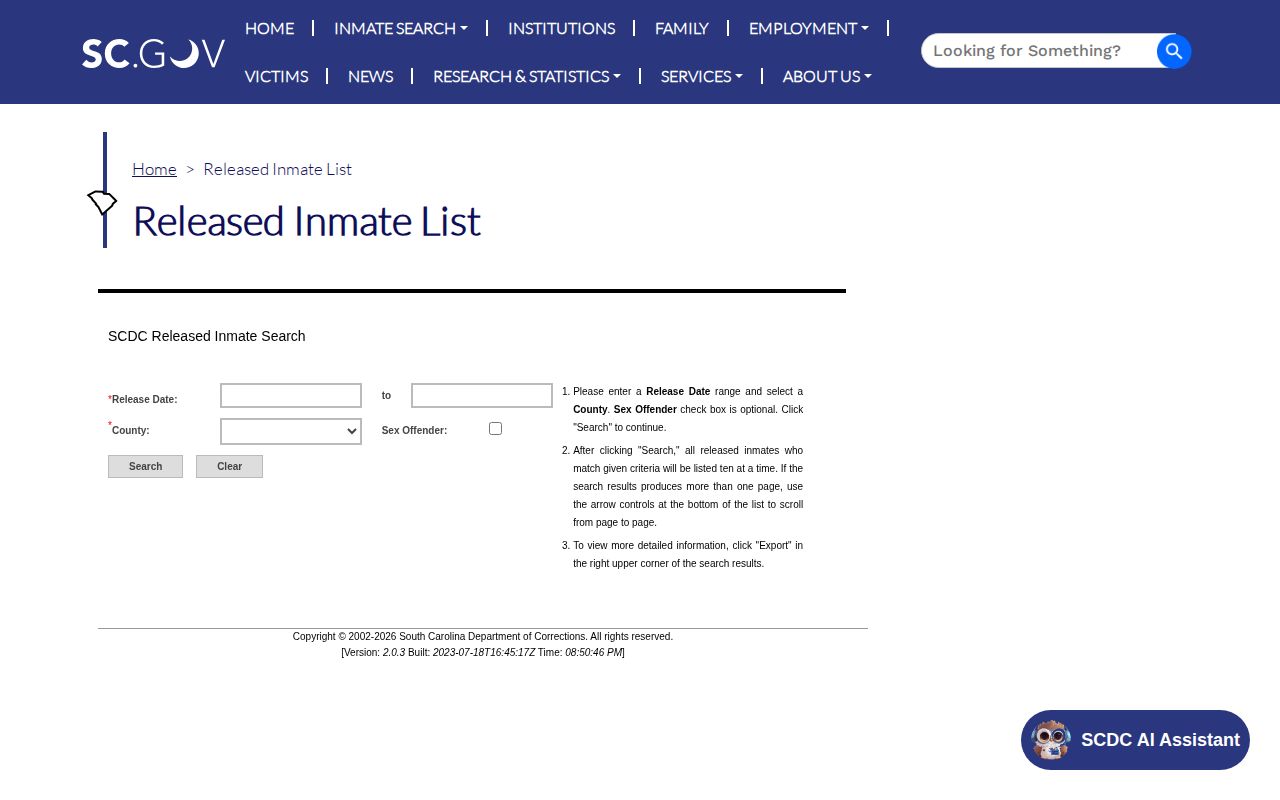 SCDC released inmate search for Laurens County release dates and types