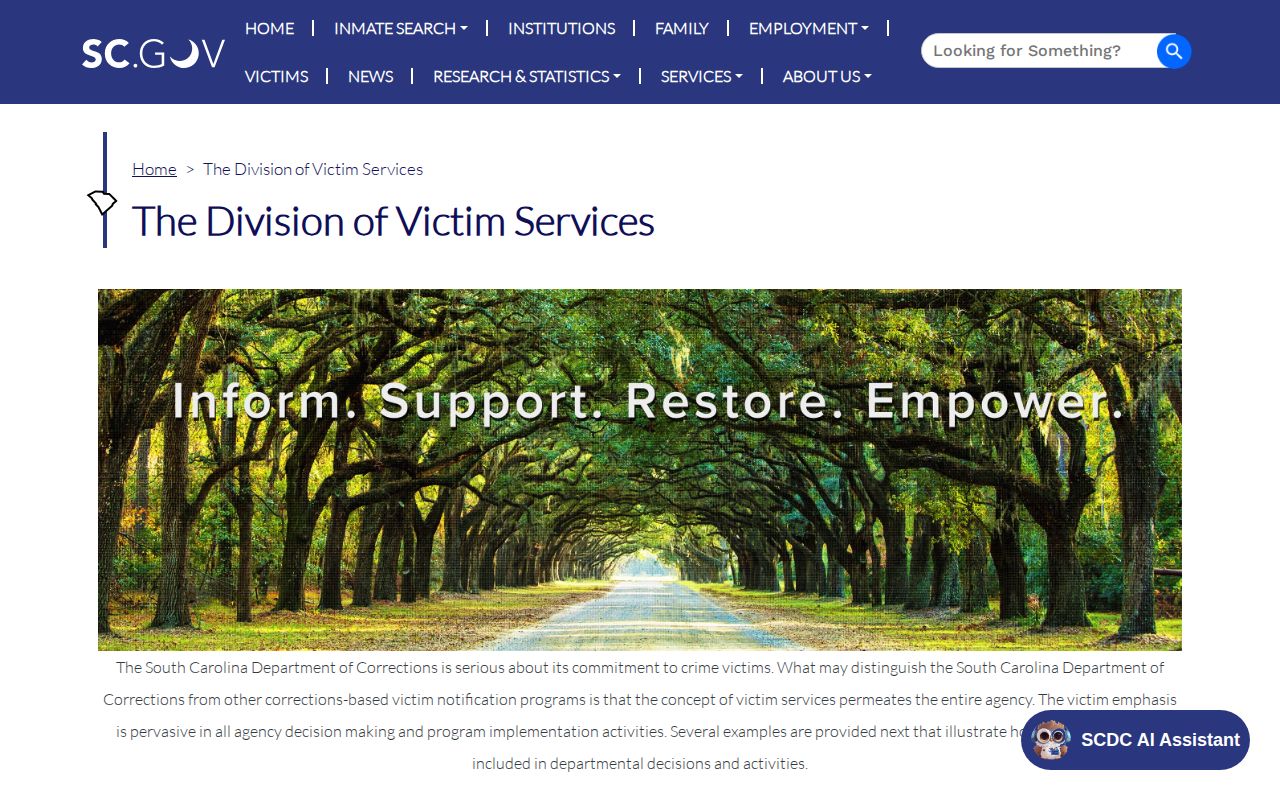 Laurens County state-prison release notification through SCDC Victim Services
